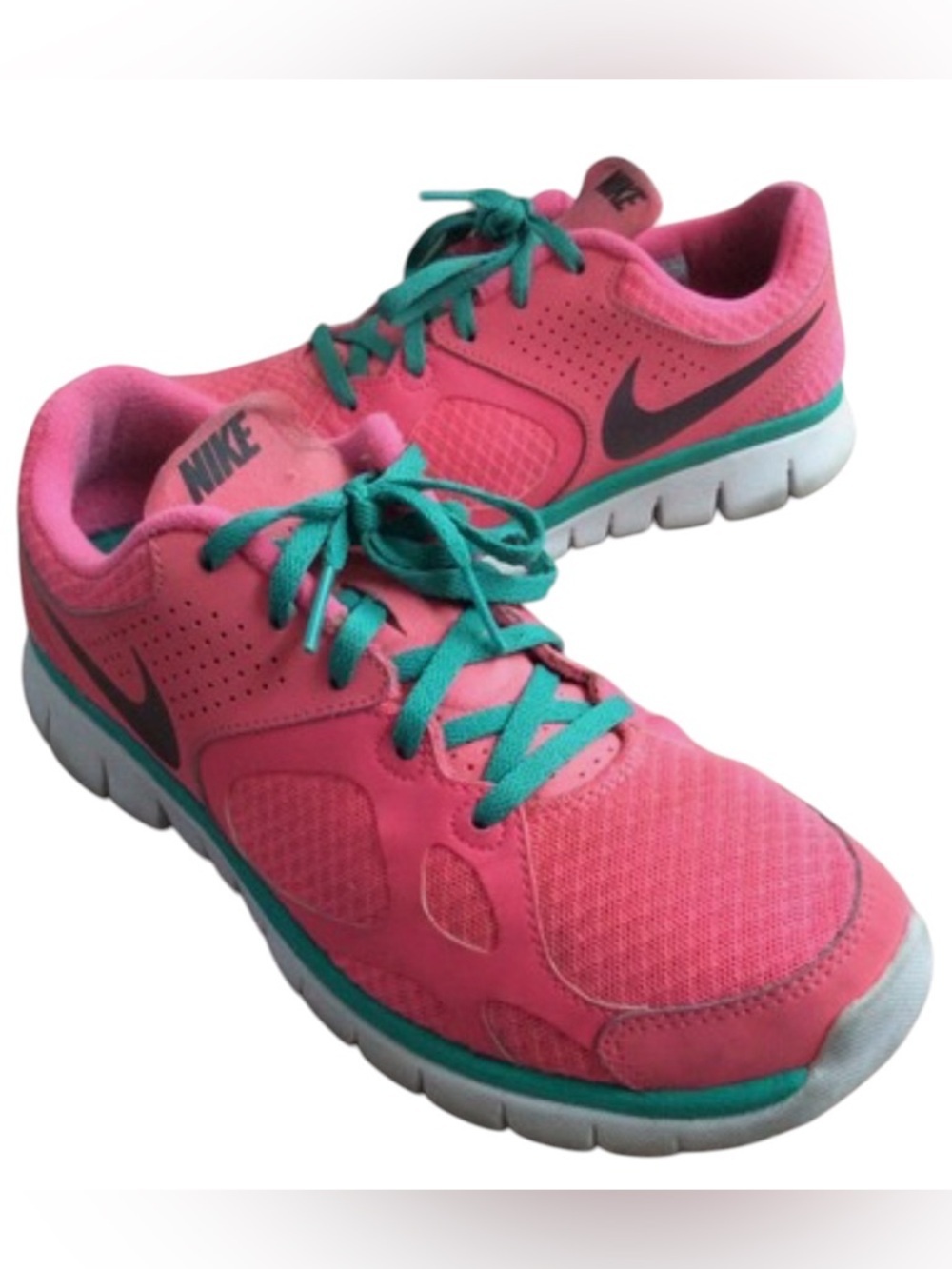 Nike Women's Pink Running Sneakers with Teal Laces